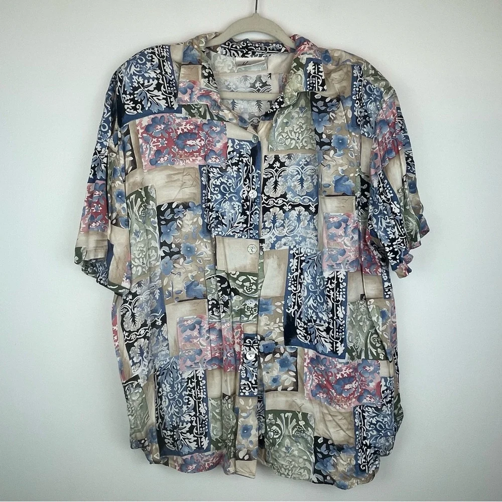 Vintage Kathie Lee Patchwork Floral Button Down Shirt Women’s 3X - Picture 1 of 2